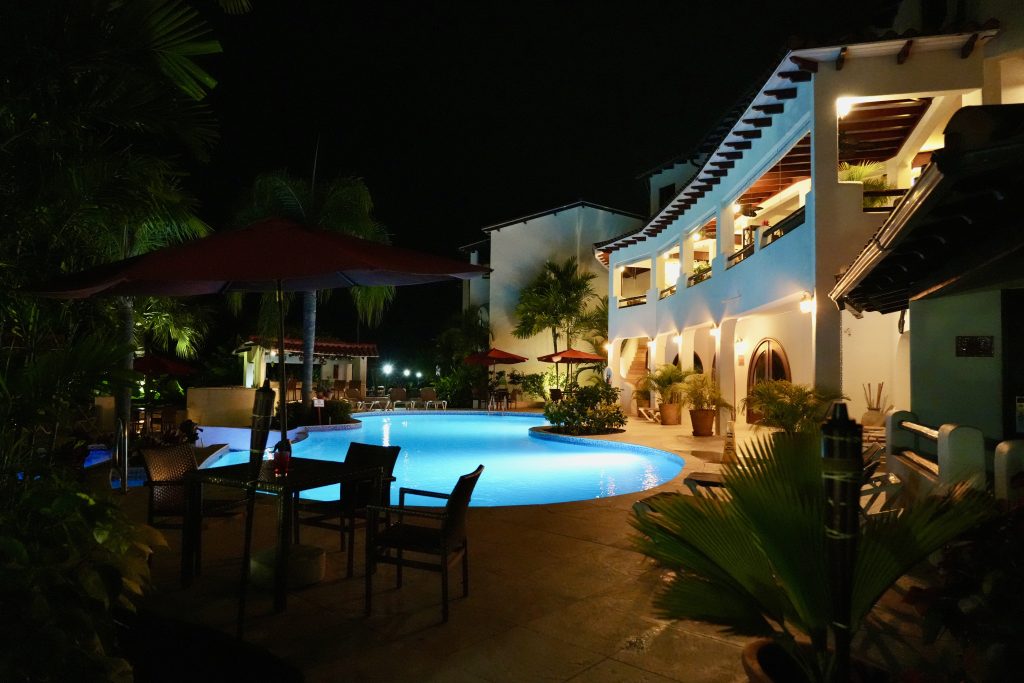 Nightime pool view